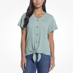 Weatherproof Vintage Ladies' Tie Front Green Top